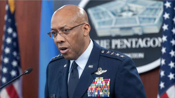 Chairman of the Joint Chiefs of Staff Gen. CQ Brown speaks during a press briefing, April 26, 2024, at the Pentagon in Washington. (AP Photo/Kevin Wolf, File)